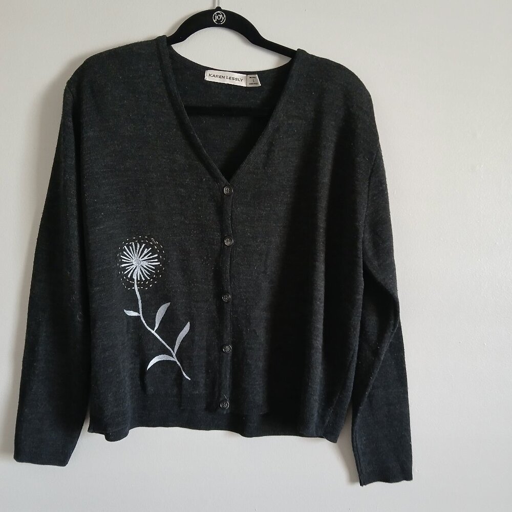 Vintage embroidered Karen Lessly cardigan